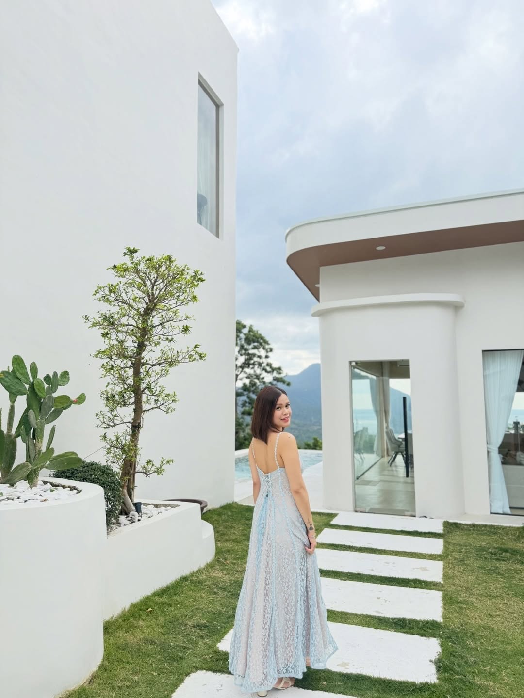 White villa exterior courtyard